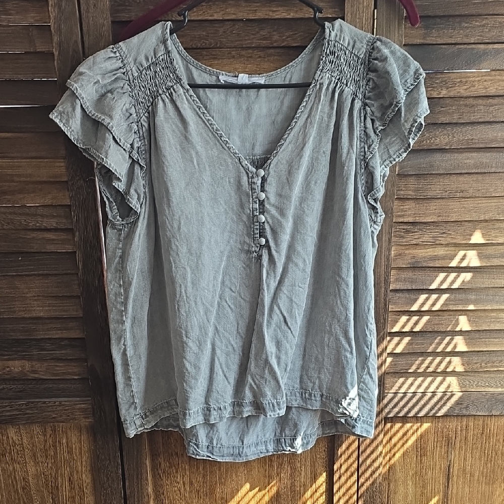 Jane and Delancey Ruffled Gray Blouse